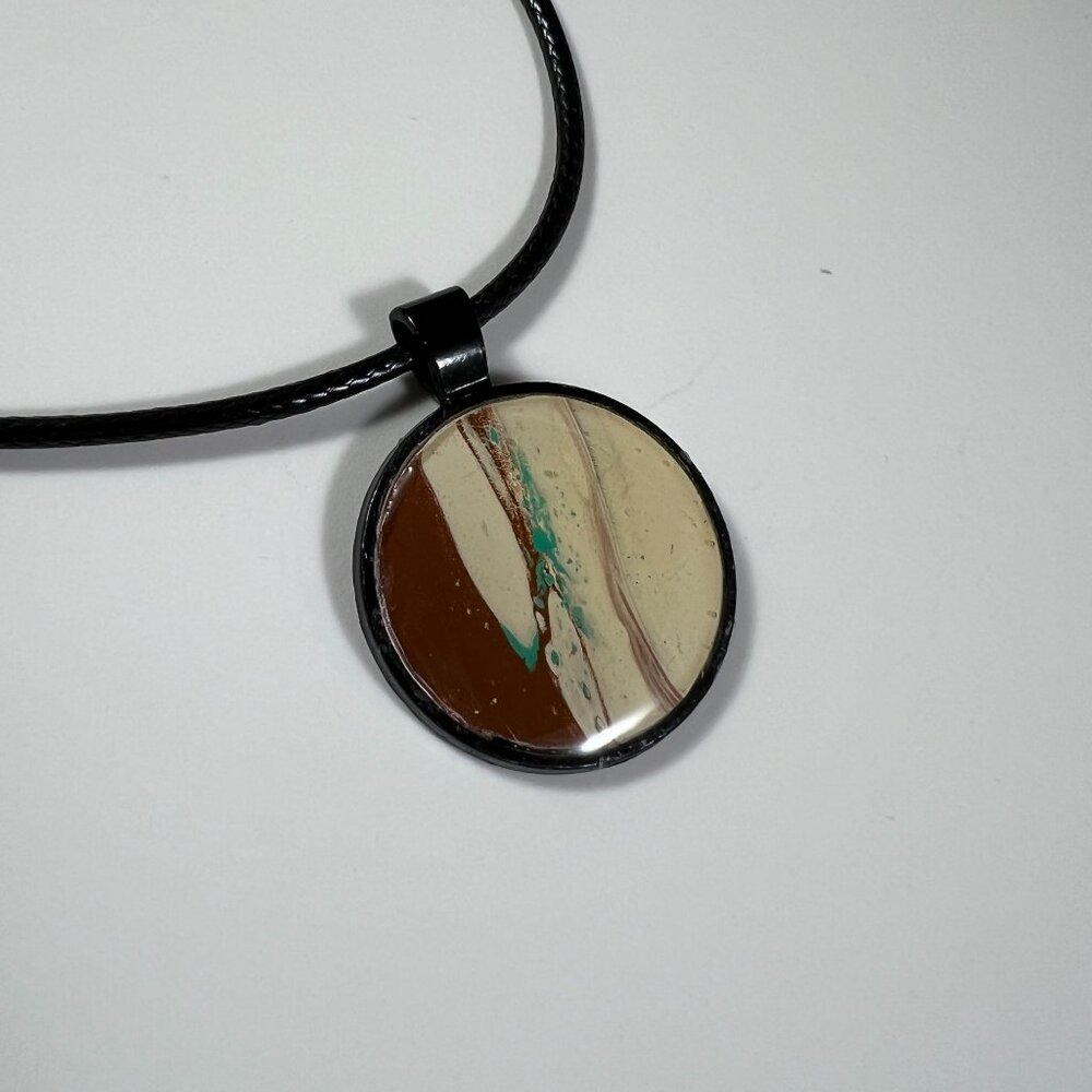 Acrylic Pour Pendant Necklace With Black Chain Unique Design - Picture 3 of 3